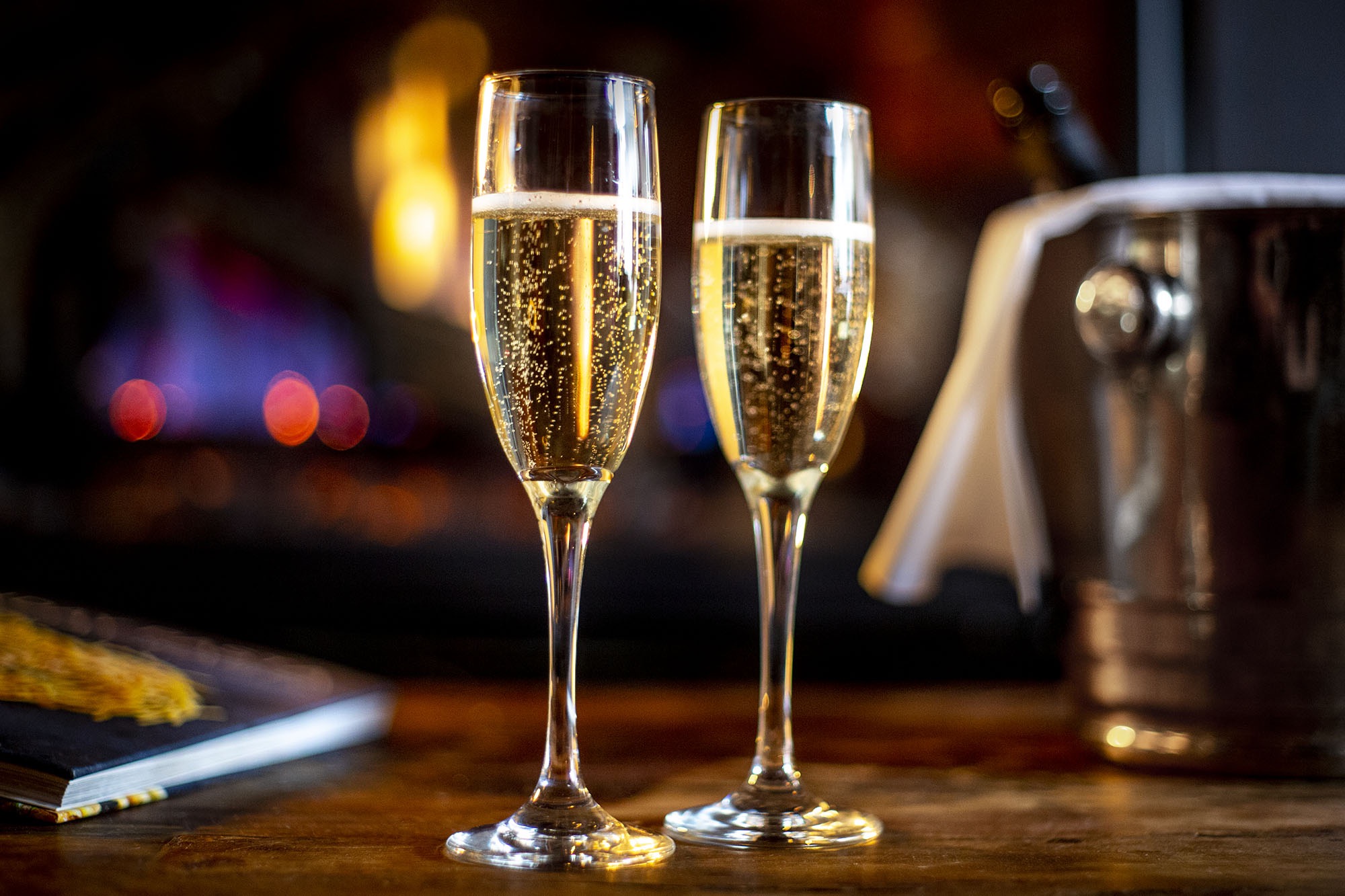 Champaign photographed in a comfortable setting